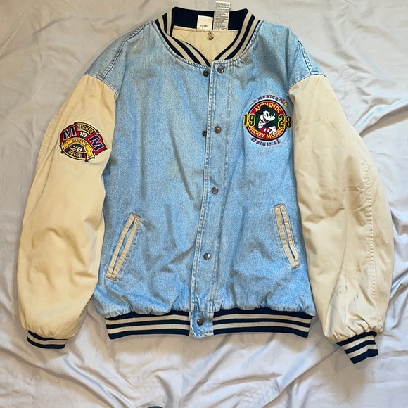 Disney Other - Vintage Disney Parks Mickey Mouse Varsity Denim Jacket 1928 Adult XL
